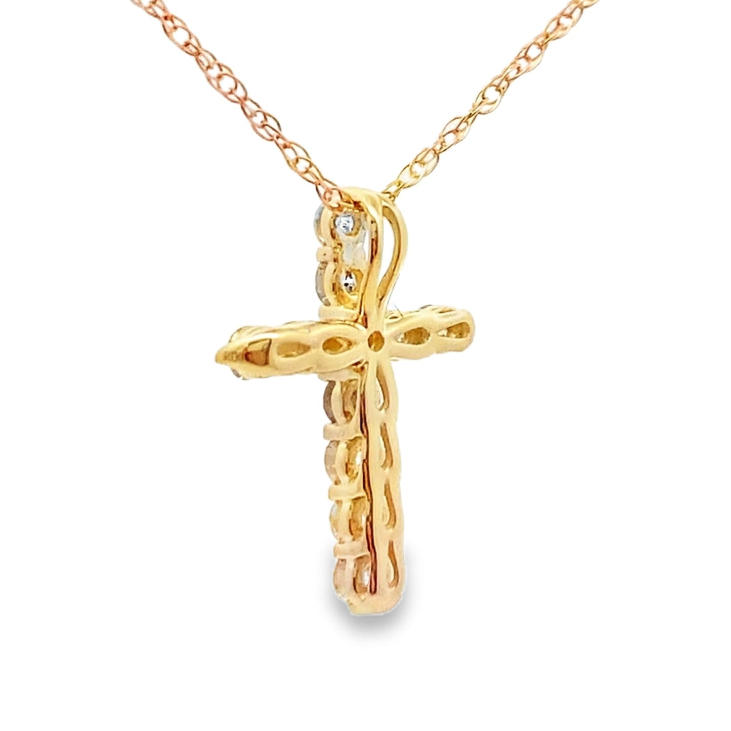 Colgante de cruz religiosa con diamantes de 0,19 ct en oro amarillo de 14 K