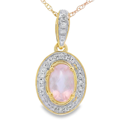 Colgantes de moda de diamante y cuarzo rosa en oro amarillo de 10 KT