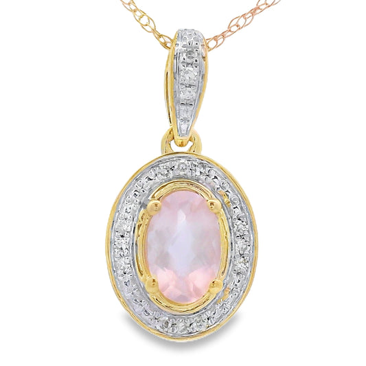 Colgantes de moda de diamante y cuarzo rosa en oro amarillo de 10 KT