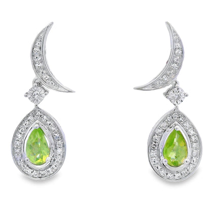 Pendientes Colgantes de Peridoto y Diamantes de .52ct Oro Blanco de 10KT
