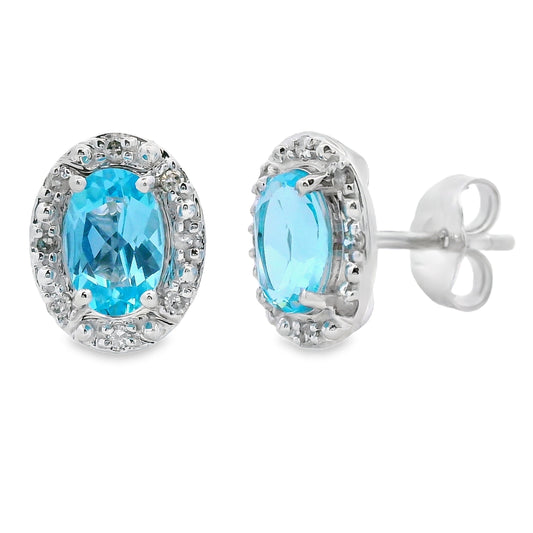 Pendientes de Topacio Azul y Diamantes de 1,20 ct en Oro Blanco de 10 kt