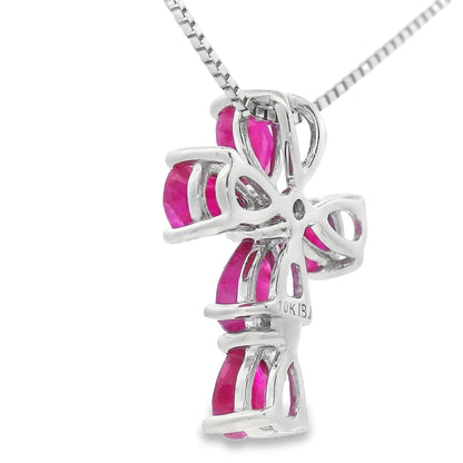 Colgante religioso de cruz con diamante rubí en oro blanco de 10 quilates