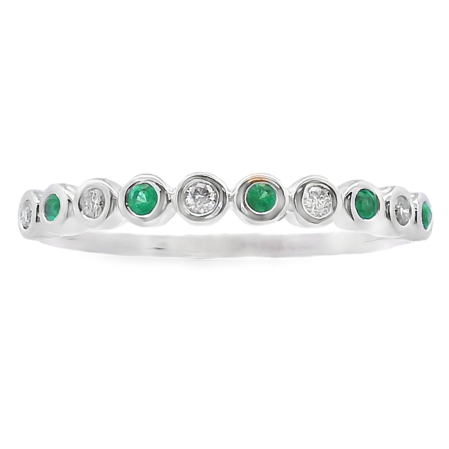 Juego de anillos apilables de oro blanco de 14K con esmeraldas y diamantes