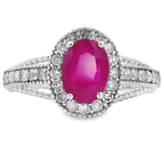 Anillo de rubí y diamantes de 1,35 ct de oro blanco de 14 K