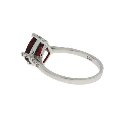 Anillo de oro blanco de 10 kt con granate y diamante de 1,25 ct