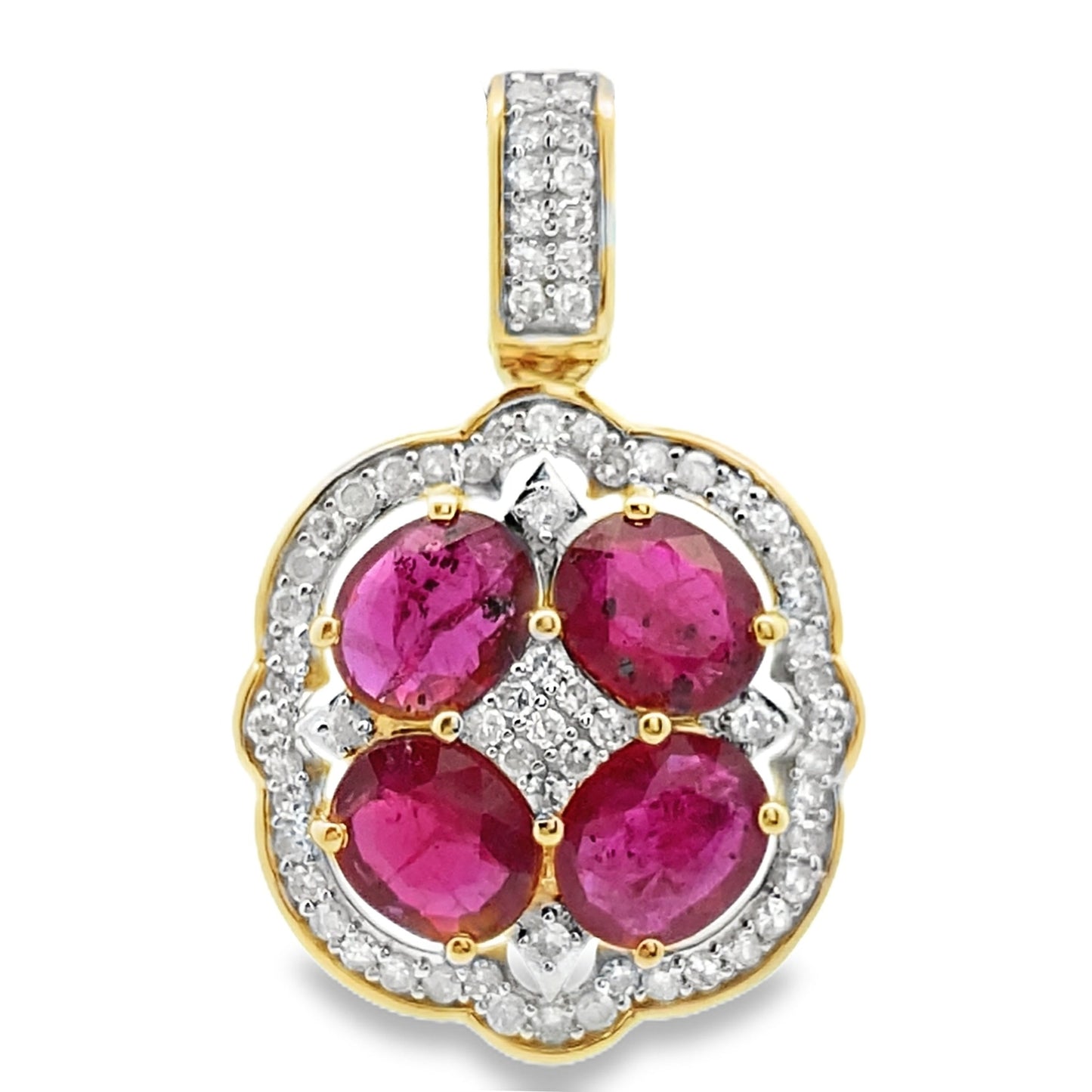 Colgantes de moda de rubí y diamante de 2,80 ct, oro amarillo de 14 K