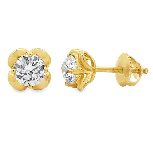 Pendientes de diamante cultivado en laboratorio de 1,00 ct de oro amarillo de 10 kt