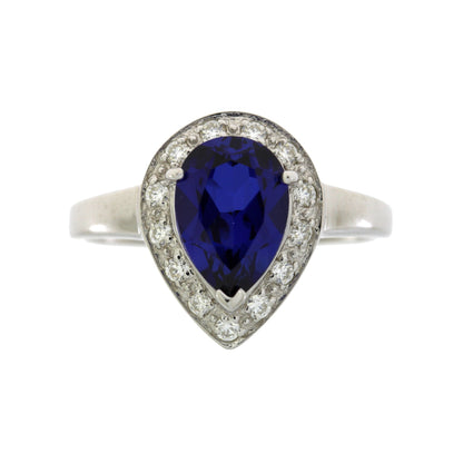 Anillo de zafiro y moissanita de plata esterlina