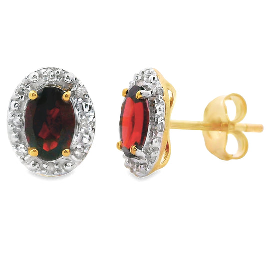 Pendientes de Granate y Diamantes de 1.18ct en Oro Amarillo de 10KT