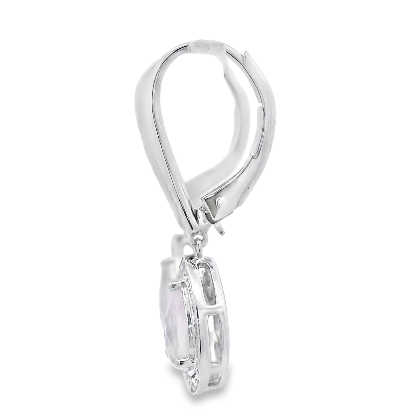 Aretes Colgantes de Cuarzo Rosa y Oro Blanco de 10KT