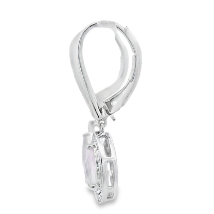 Aretes Colgantes de Cuarzo Rosa y Oro Blanco de 10KT