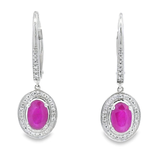 Pendientes Colgantes de Rubí y Diamantes de 1.28ct en Oro Blanco de 10KT