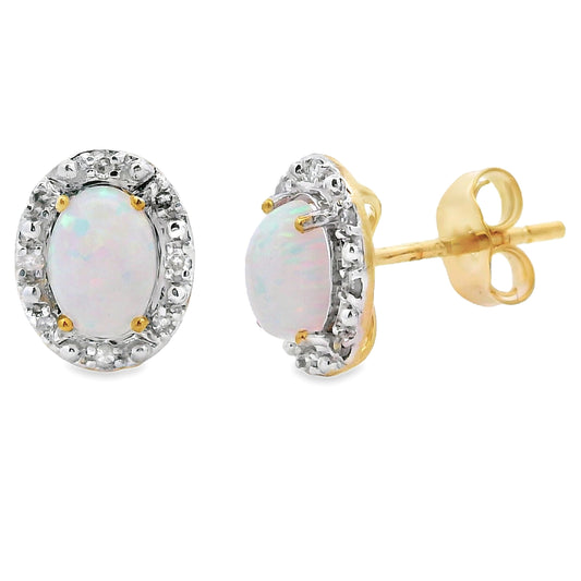Pendientes de Ópalo Creado con Diamantes de 0,09 ct en Oro Amarillo de 10 kt