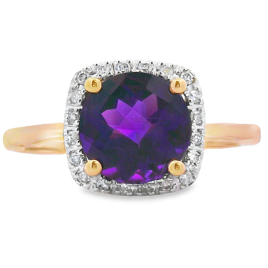 Anillo de amatista y diamantes de 1,34 ct en oro amarillo de 10 kt