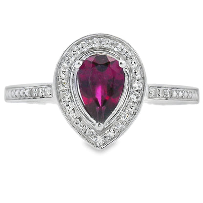 Anillo de oro blanco de 10 kt con granate y diamantes de 0,56 ct