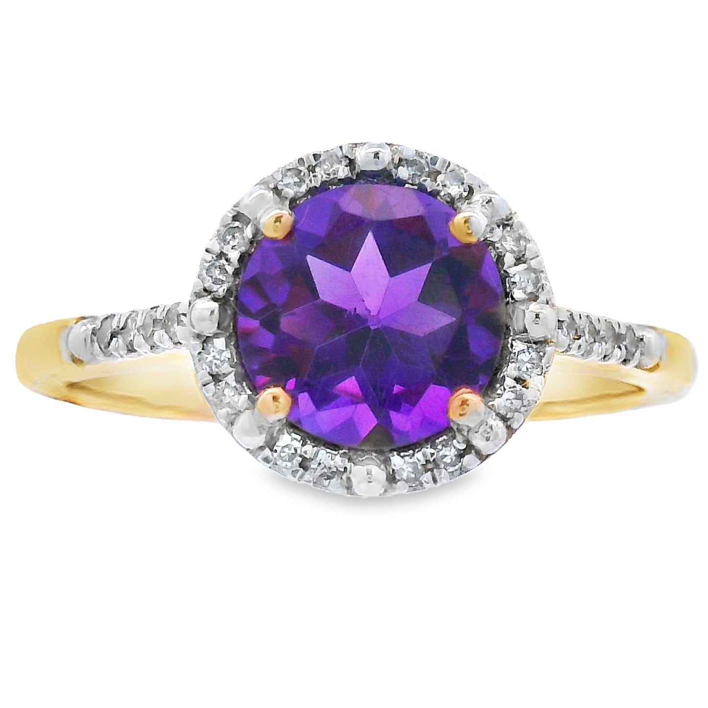 Anillo de Amatista y Diamantes de 1.35ct Oro Amarillo de 10KT