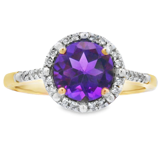 Anillo de Amatista y Diamantes de 1.35ct Oro Amarillo de 10KT