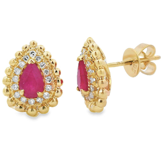 Pendientes de Rubí y Diamantes de 1,07 ct en Oro Amarillo de 14K