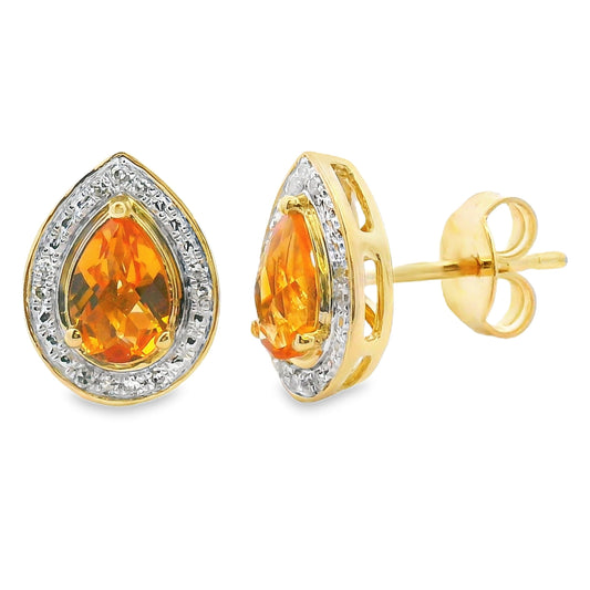 Pendientes colgantes de citrino y diamantes de 0,89 ct en oro amarillo de 10 kt