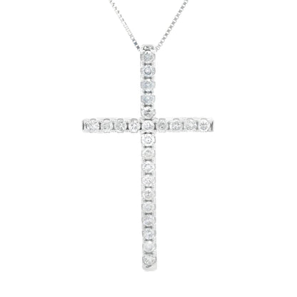 Colgante de cruz religiosa con diamante de .38 ct en oro blanco de 14 K