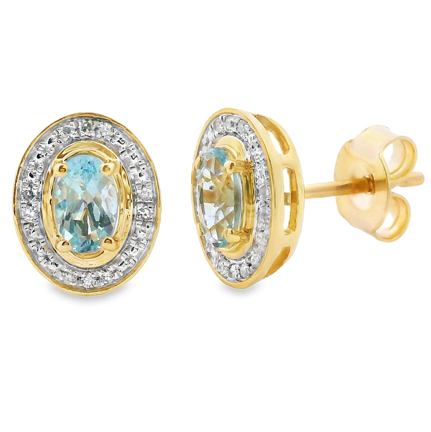 Pendientes de aguamarina y diamantes de .46 ct en oro amarillo de 10 kt