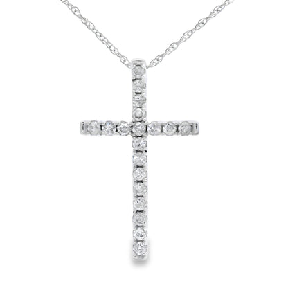 Colgante Religioso Cruz con Diamantes de .19ct en Oro Blanco de 14kt
