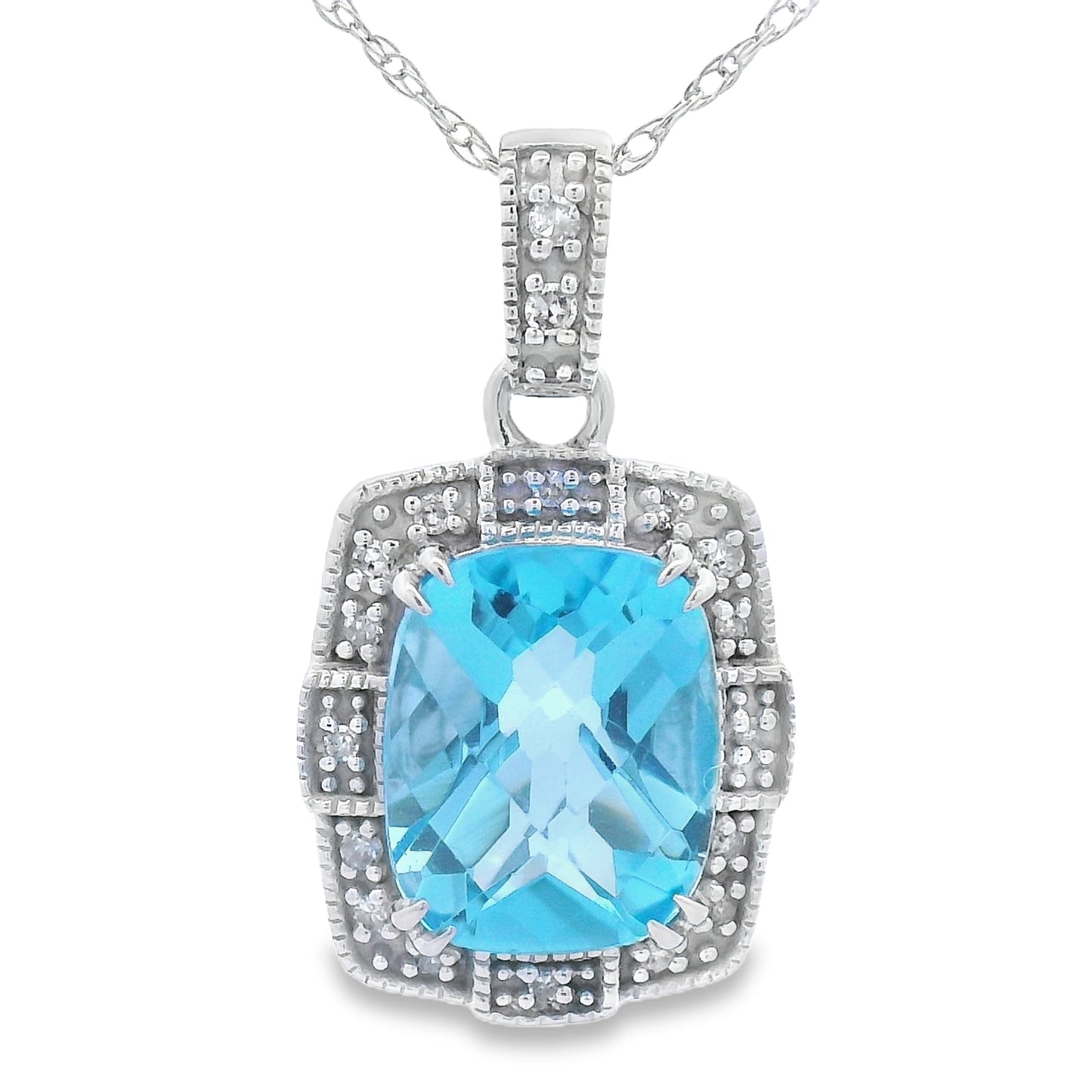 Colgantes de moda de topacio azul y diamante en oro blanco de 10KT