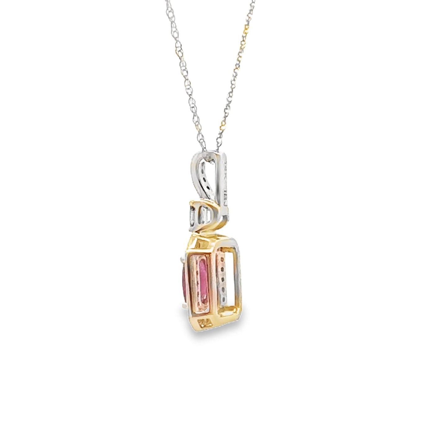 Colgantes de moda de rubí y diamante de .72ct en oro amarillo de 14kt