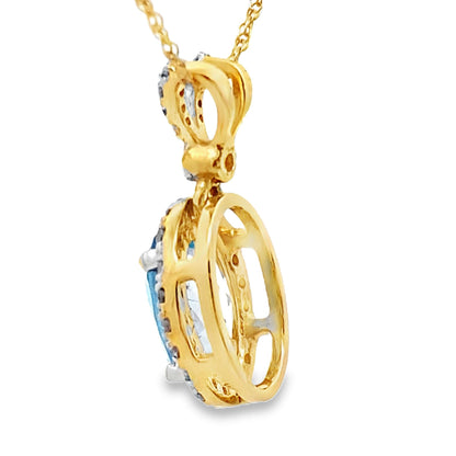 Colgantes de moda de topacio azul y diamantes en oro amarillo de 14 K