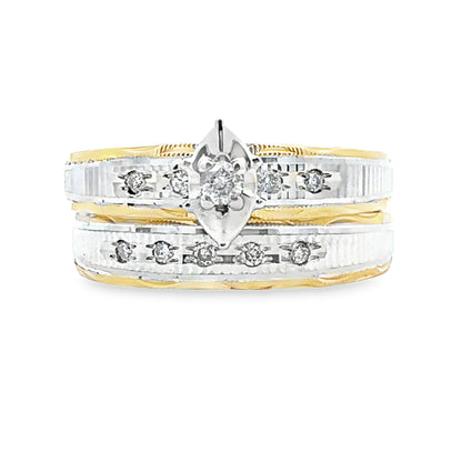 Juego de Anillos de Compromiso de Plata Esterlina y Oro de 14KT con Diamantes