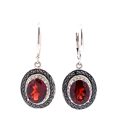Pendientes colgantes de plata de ley con granate y diamantes de 0,38 qt