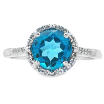 Anillo de topacio azul Londres y diamantes de 1,35 ct en oro blanco de 10 qt