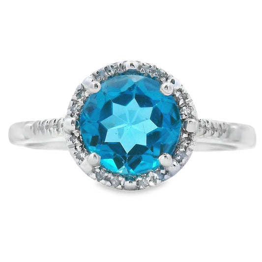Anillo de topacio azul Londres y diamantes de 1,35 ct en oro blanco de 10 qt