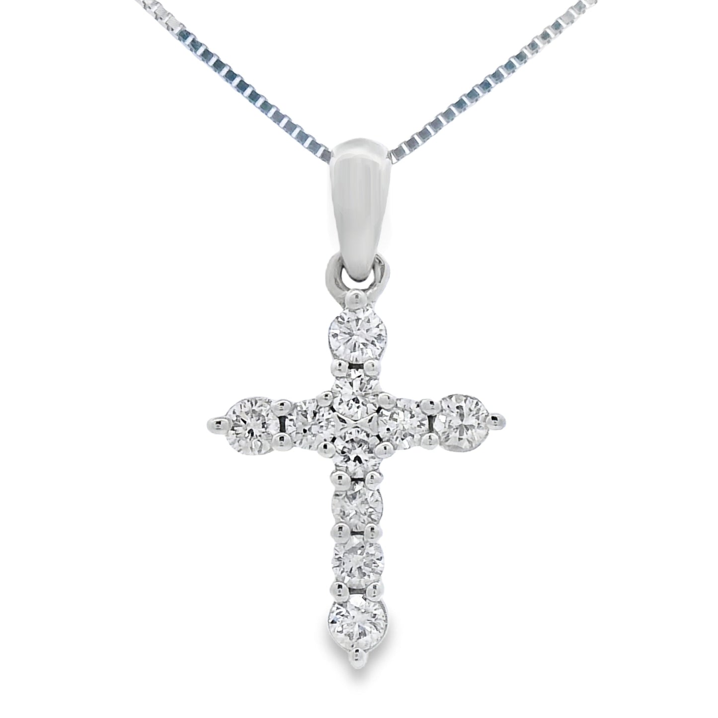 Colgante religioso de cruz de oro blanco de 14kt con diamante de 0,23 qt