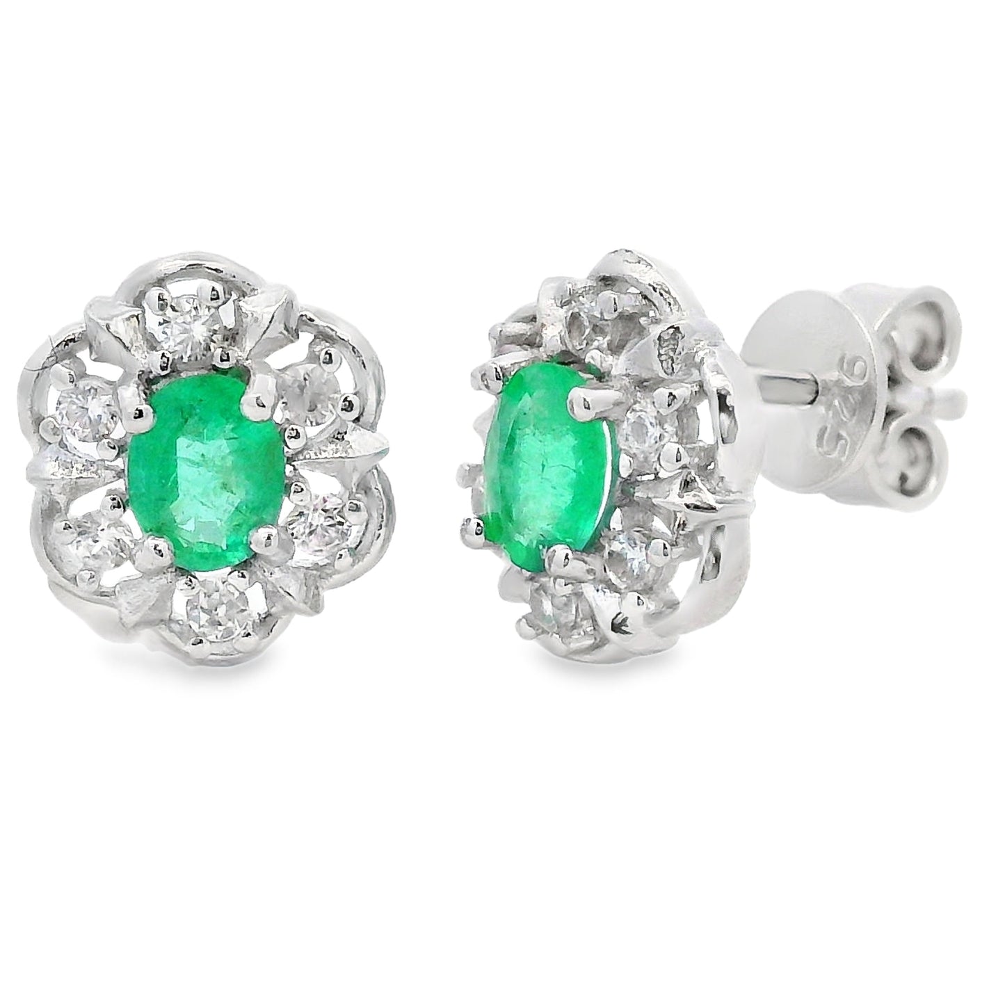 Pendientes de tuerca de circonita esmeralda de 0,92 ct en plata de ley