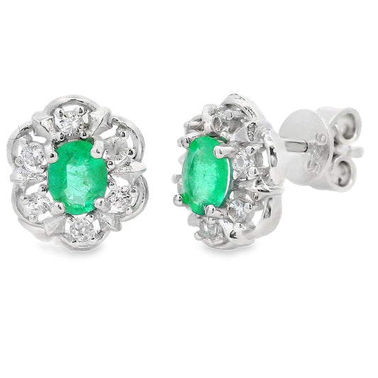 Pendientes de tuerca de circonita esmeralda de 0,92 ct en plata de ley