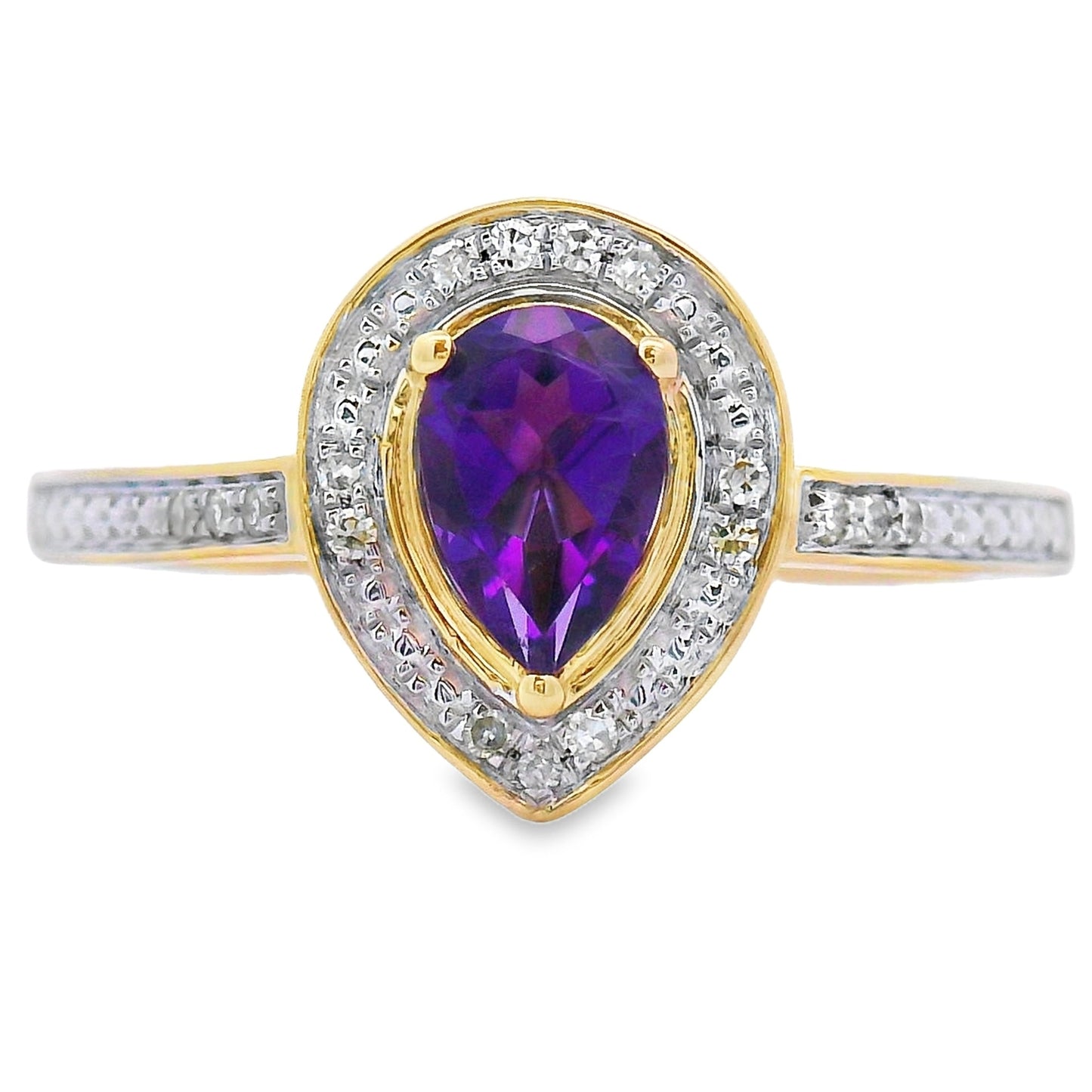 Anillo de amatista y diamante de .42ct en oro amarillo de 10kt