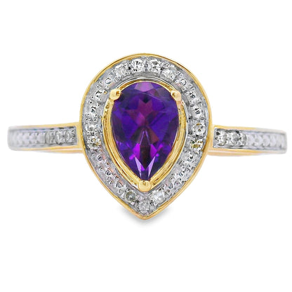 Anillo de amatista y diamante de .42ct en oro amarillo de 10kt