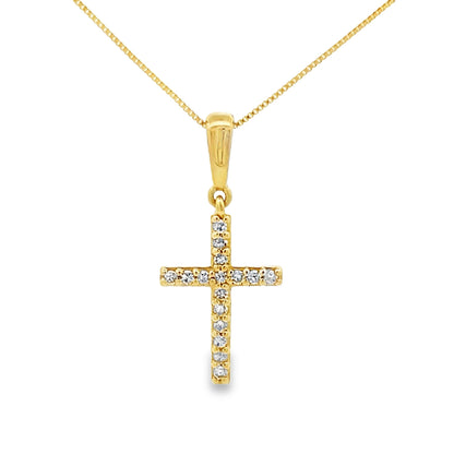 Colgante cruz religiosa con diamante de .08ct en oro amarillo de 10KT