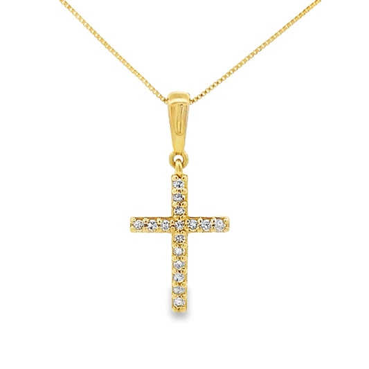 Colgante cruz religiosa con diamante de .08ct en oro amarillo de 10KT