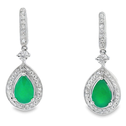 Chalcedony Diamond Dangle Earrings 10KT White Gold