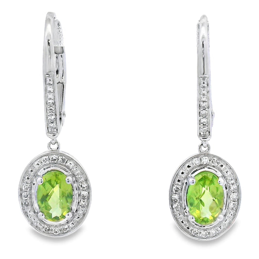 Pendientes Colgantes de Peridoto y Diamantes de 1.21ct en Oro Blanco de 10KT