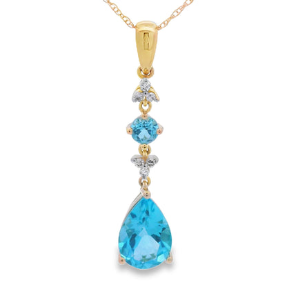 Colgantes de moda de topacio azul y diamantes en oro amarillo de 10 qt