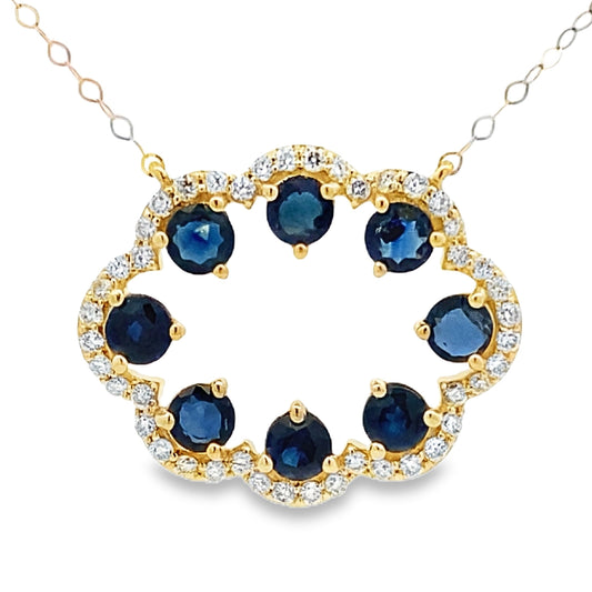 Colgantes de moda de zafiro y diamante en oro amarillo de 14 kt