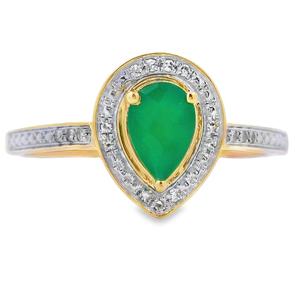 Anillo de calcedonia y diamantes de .55ct en oro amarillo de 10KT