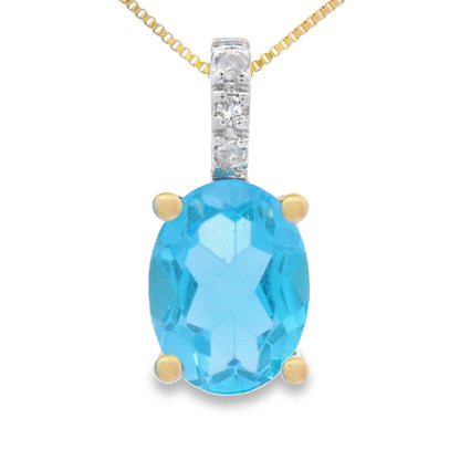 Colgantes de moda de topacio azul y diamantes en oro amarillo de 10 qt