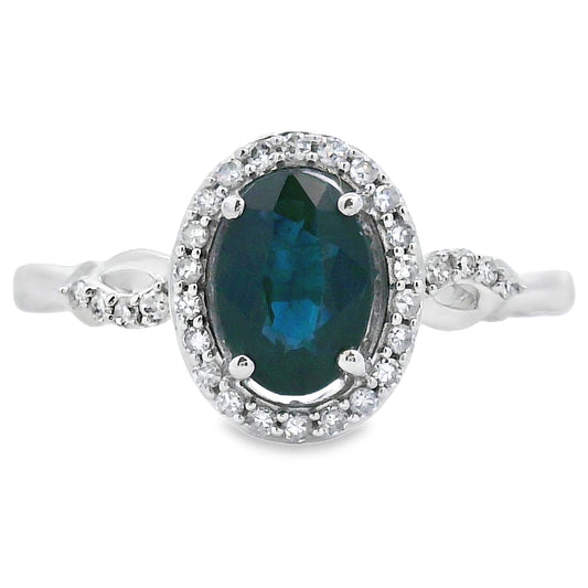 Anillo de zafiro y diamantes de 1,07 ct en oro blanco de 10 kt