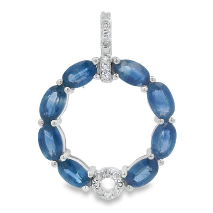 Colgantes de moda de zafiros y diamantes de oro blanco de 14kt