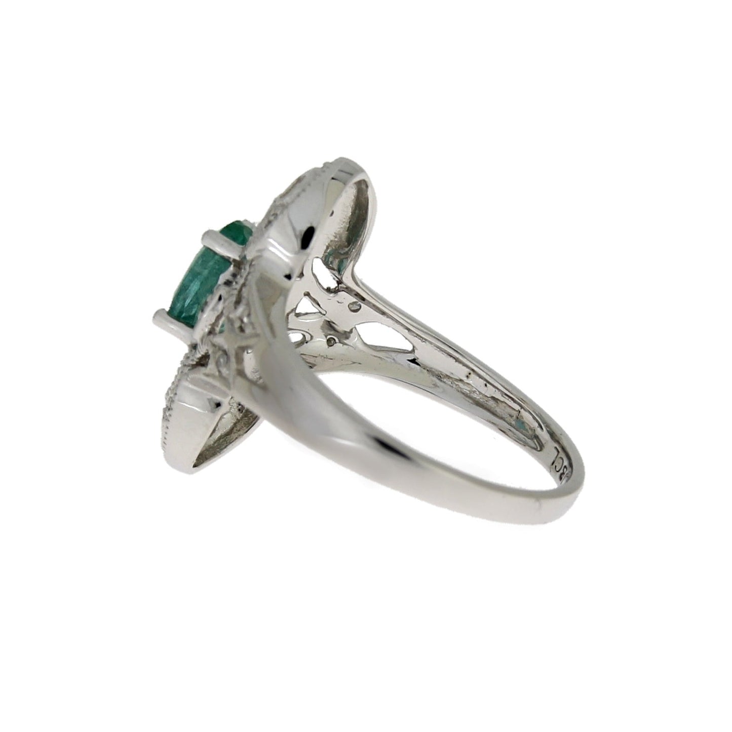 Anillo de oro blanco de 10 qt con diamante y esmeralda de 0,70 ct