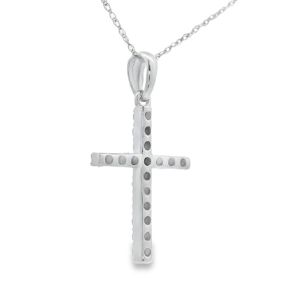 Colgante de cruz religiosa con diamante de 0,25 ct en oro blanco de 14 kt